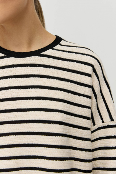 Лонгслив в полоску из фактурного хлопка AROUND, цвет: молочный/полоска, 219_118CP01 купить онлайн