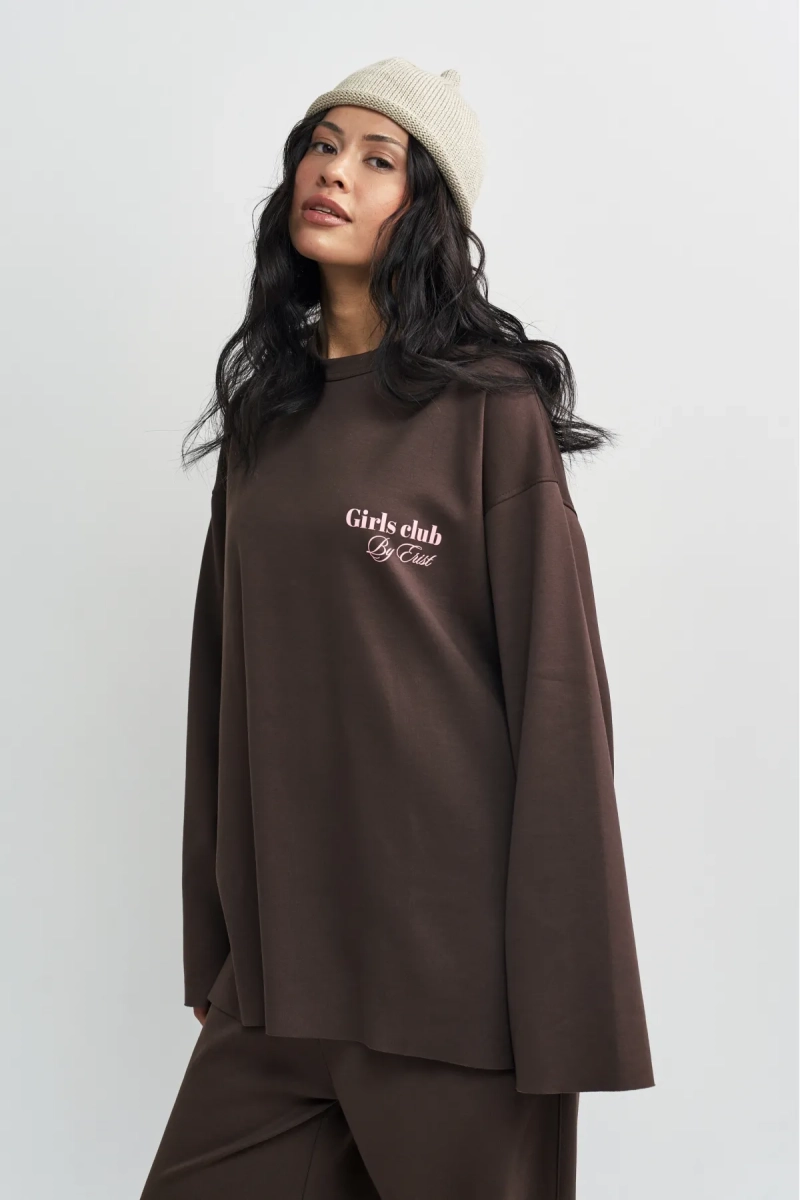 Лонгслив хлопковый с необработанным краем Erist store, цвет: коричневый, НФ-00003383 купить онлайн