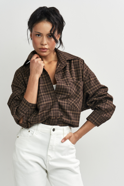 Рубашка в клетку с карманом Темный шоколад Erist store, цвет: шоколадный, НФ-00003259 купить онлайн