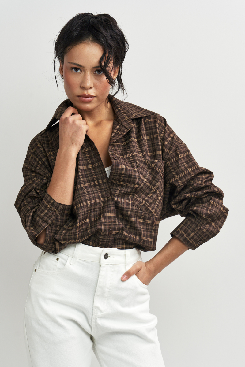 Рубашка в клетку с карманом Темный шоколад Erist store, цвет: шоколадный, НФ-00003259 купить онлайн