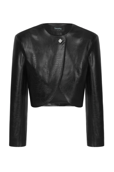 Укороченный жакет из экокожи Shtripling, цвет: Черный, SHJKT009BLK купить онлайн