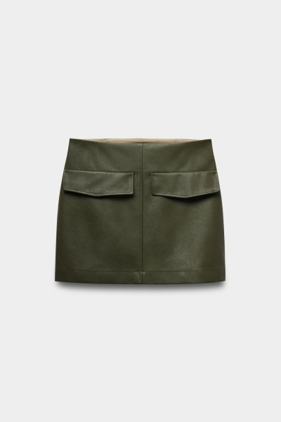 Юбка мини из экокожи с накладными карманами REFERT, цвет: хаки, 07-3681/1-2511 купить онлайн