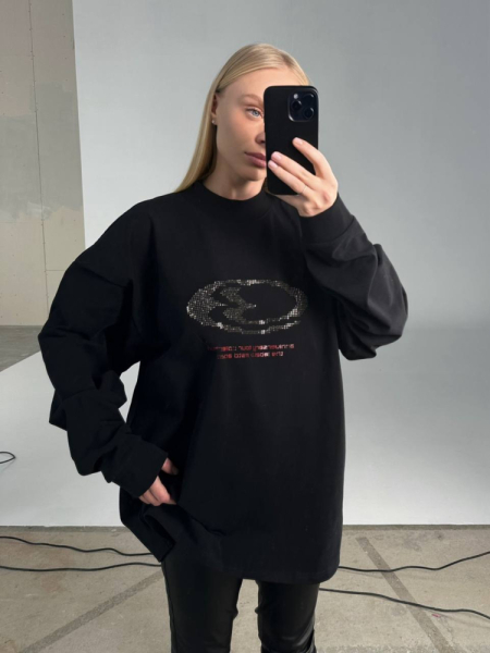 Лонгслив со стразами (черный)