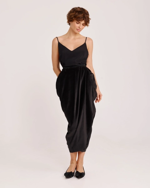 Юбка миди из бархата BLACK Anmuse, цвет: Черный, SKT25W212-BLC купить онлайн