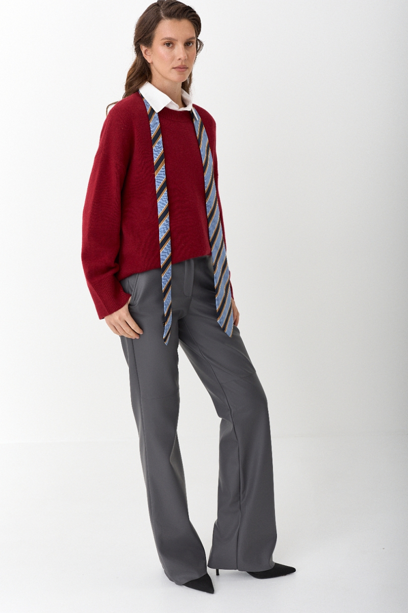 Брюки в расслабленном стиле из экокожи Ricoco, цвет: графитовый, 7007/2 купить онлайн