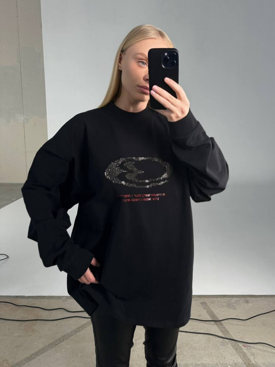 Лонгслив со стразами (черный)