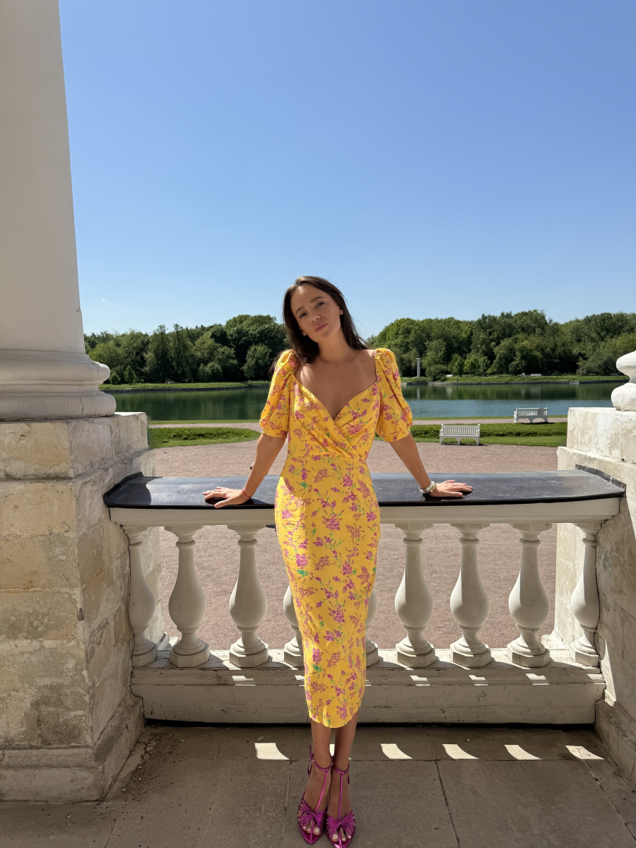 Платье из вискозы с драпированным лифом VLVT, цвет: Желтый, 00-00005062 купить онлайн