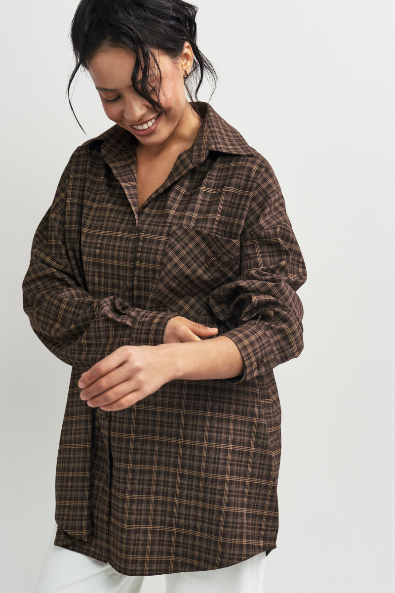 Рубашка в клетку с карманом Темный шоколад Erist store, цвет: шоколадный, НФ-00003259 купить онлайн