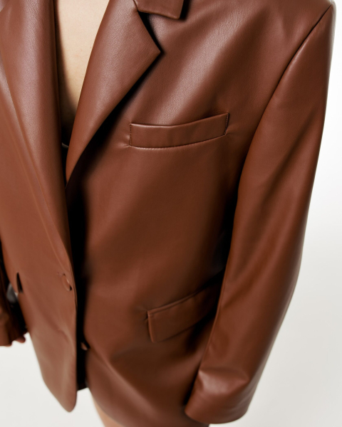 Пиджак LEATHER BATYA BROWN YONS, цвет: коричневый,  со скидкой купить онлайн