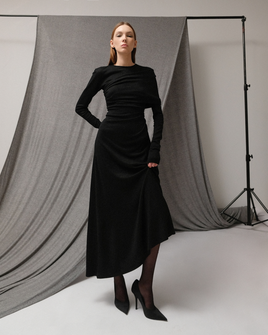 Платье с драпировкой из вискозы ASYA SEMYONOVA, цвет: black, 00-00001964 купить онлайн