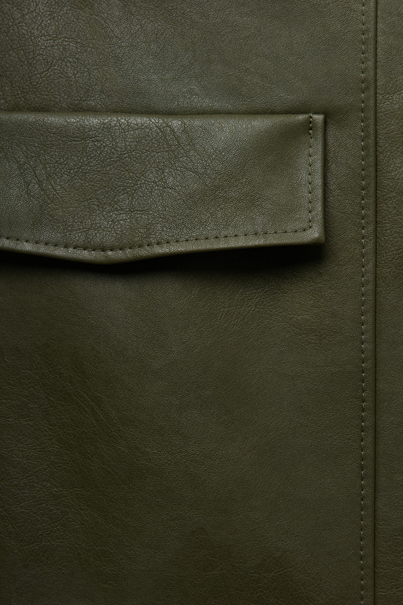 Юбка мини из экокожи с накладными карманами REFERT, цвет: хаки, 07-3681/1-2511 купить онлайн