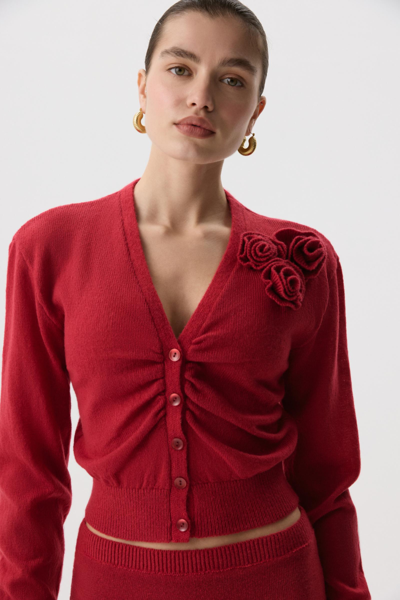 Кардиган с декоративной сборкой Charmstore, цвет: винный, 305-42385-451 купить онлайн