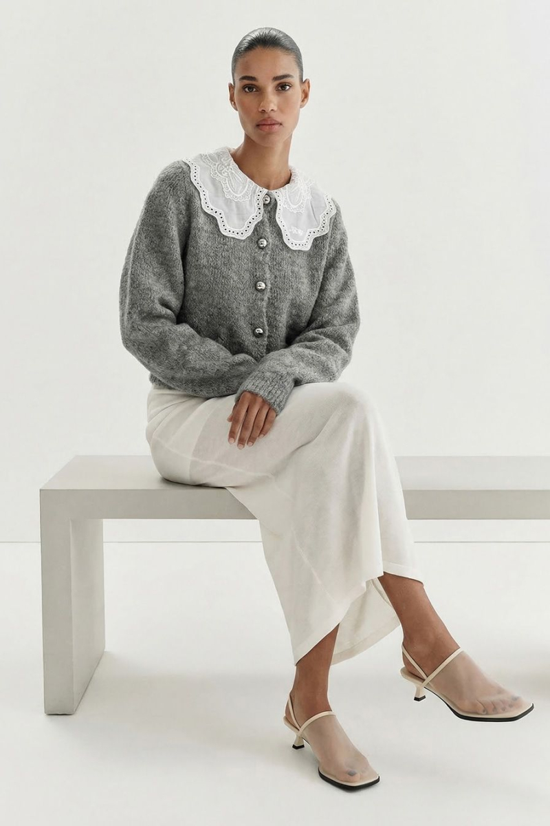 Кардиган с кружевным воротником TOPTOP, цвет: серый, TTS.051.19381.800 купить онлайн