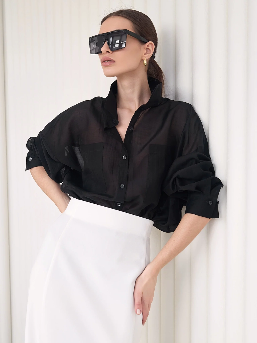 Блуза-рубашка воздушная I.B.W., цвет: Черный, BL030 купить онлайн