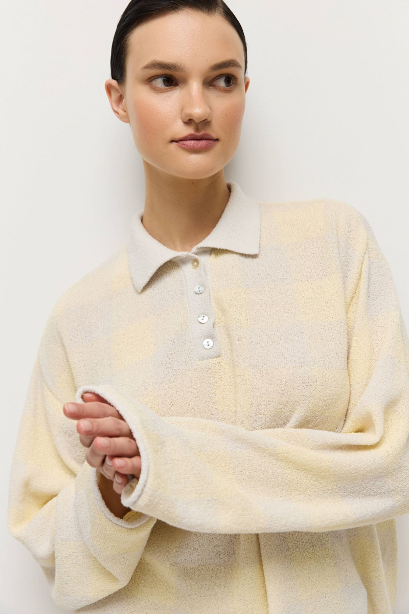 Поло из хлопковой махры в клетку AROUND, цвет: Светло-серый, 219_142CN01 купить онлайн