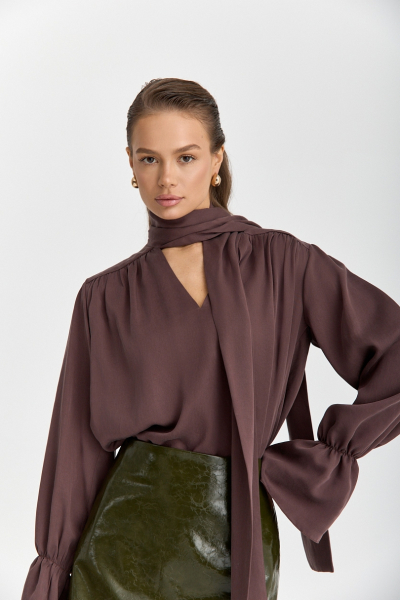 Блуза из 100% лиоцелла с бантом Ricoco, цвет: сливовый, 7001/2 купить онлайн