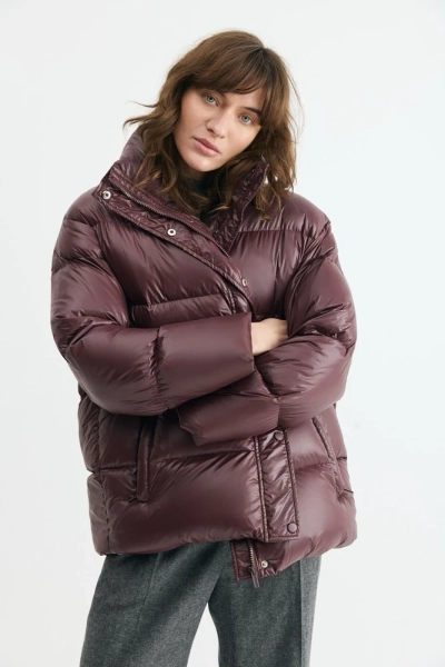 Пуховик укороченный с воротником-стойкой Daisyknit, цвет: Бордовый,  купить онлайн