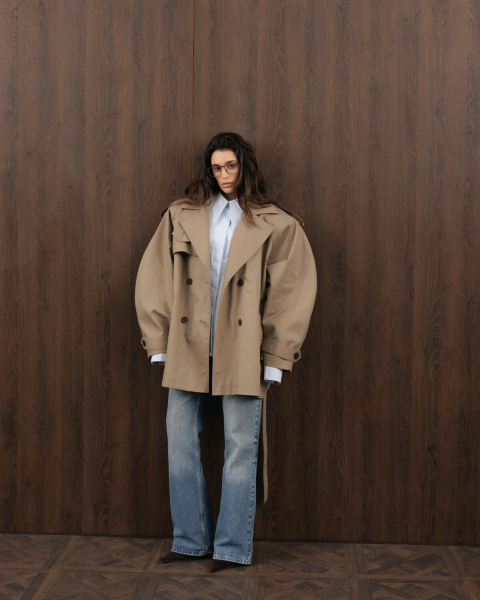 Короткий тренч YONSRU, цвет: бежево-серый,  купить онлайн