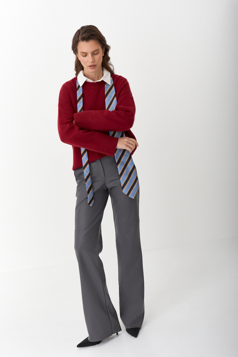 Брюки в расслабленном стиле из экокожи Ricoco, цвет: графитовый, 7007/2 купить онлайн