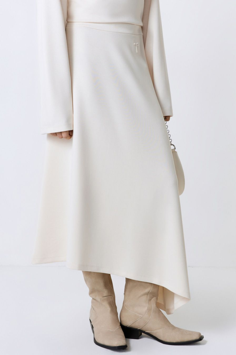 Асимметричная юбка из неопрена TOPTOP, цвет: молочный, TT.071.16235.120 купить онлайн