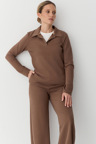 Свитшот-поло полуприлегающего кроя Ricoco, цвет: коричневый, 4084/4 купить онлайн