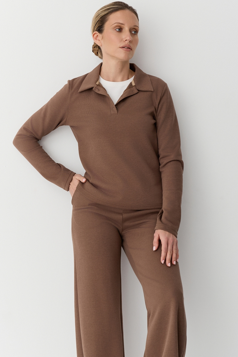 Свитшот-поло полуприлегающего кроя Ricoco, цвет: коричневый, 4084/4 купить онлайн