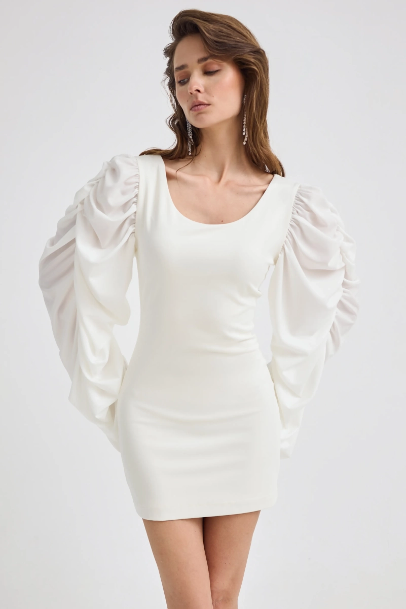 Платье с объемными рукавами Shtripling, цвет: белый, SHDRS013WHT купить онлайн