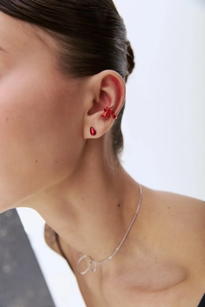 Серебряная моносерьга "Drop" dark red SBLESKOM, цвет: красный,  купить онлайн