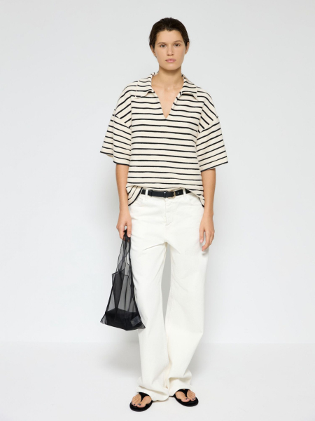 Поло в полоску из фактурного хлопка AROUND, цвет: молочный/полоска, SS219_96CP01OS купить онлайн