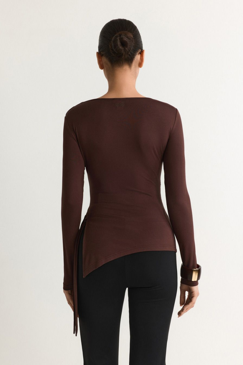 Лонгслив из смесовой вискозы TOPTOP, цвет: коричневый, TT.025.19447.700 купить онлайн