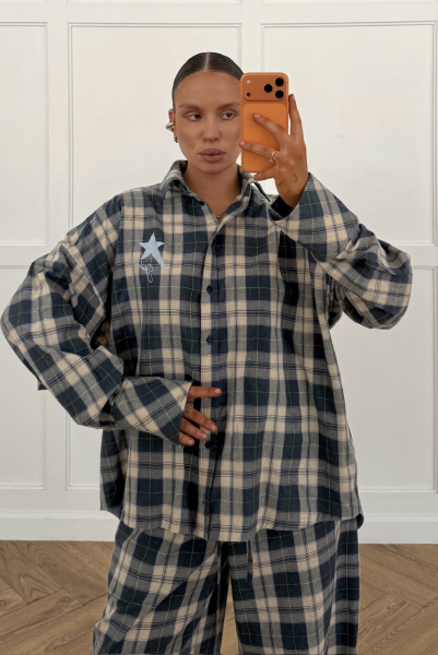 Рубашка объемная в клетку Label .B, цвет: сине-зеленый,  купить онлайн