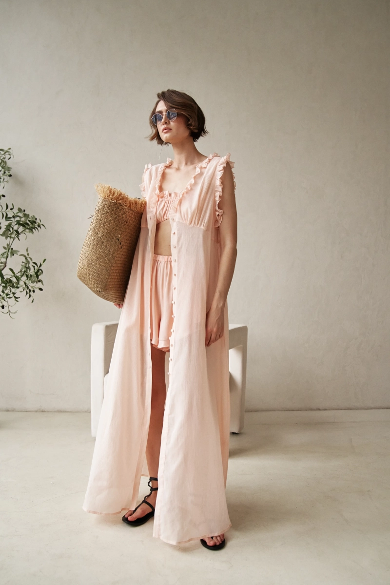 Платье Тулум с воланами и открытой спинкой Journey clothes, цвет: Персиковый,  купить онлайн