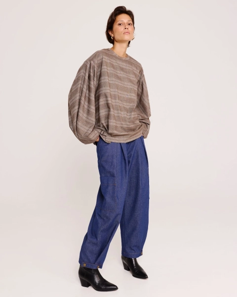 Блуза с объёмными рукавами в клетку Anmuse, цвет: разноцветный, BL25W196-DM-1 купить онлайн