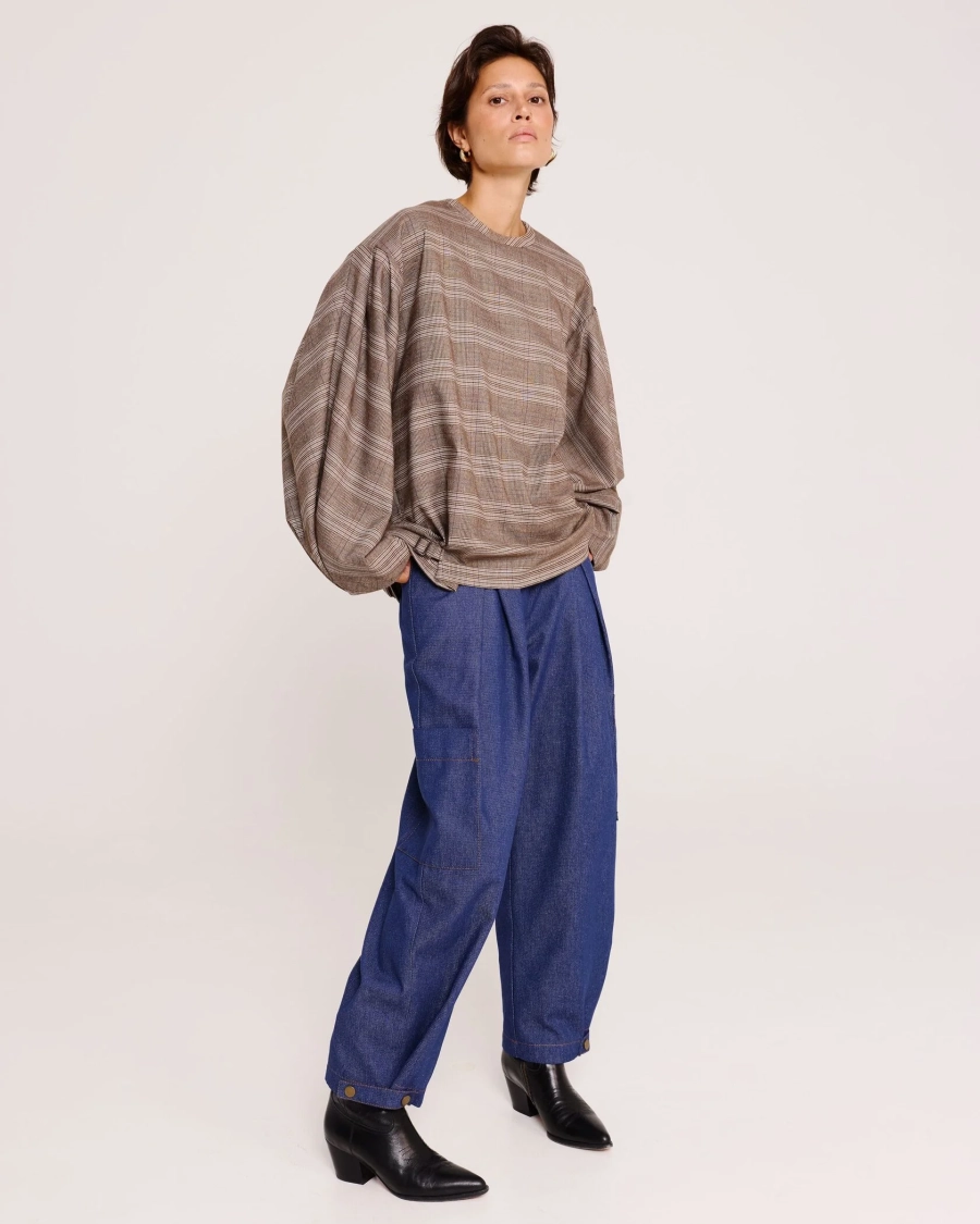 Блуза с объёмными рукавами в клетку Anmuse, цвет: разноцветный, BL25W196-DM-1 купить онлайн