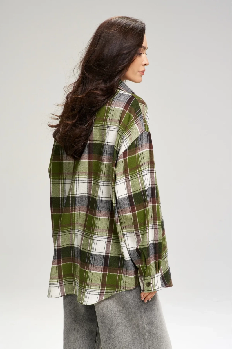 Рубашка в клетку с карманом Oversize Green