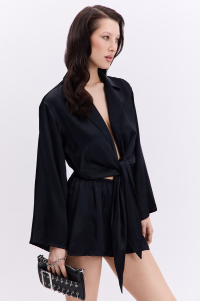 Блуза с завязками TOPTOP, цвет: Черный TT.020.16768.900 |новая коллекция купить онлайн