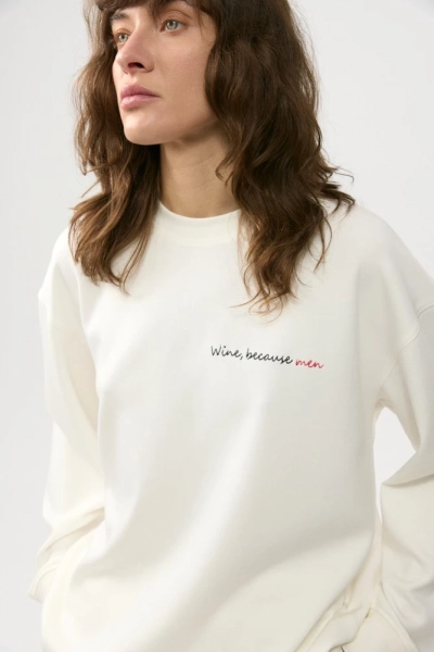 Свитшот из смесового хлопка с вышивкой Wine, because men Daisyknit, цвет: белый,  купить онлайн