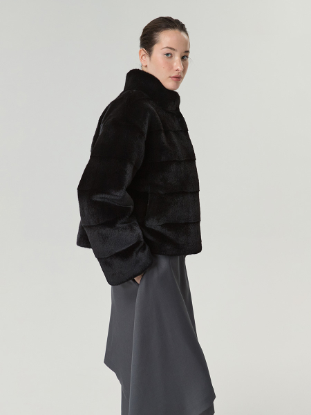 Экошуба с воротником стойка Only me, цвет: Черный, ЭШ5848 купить онлайн