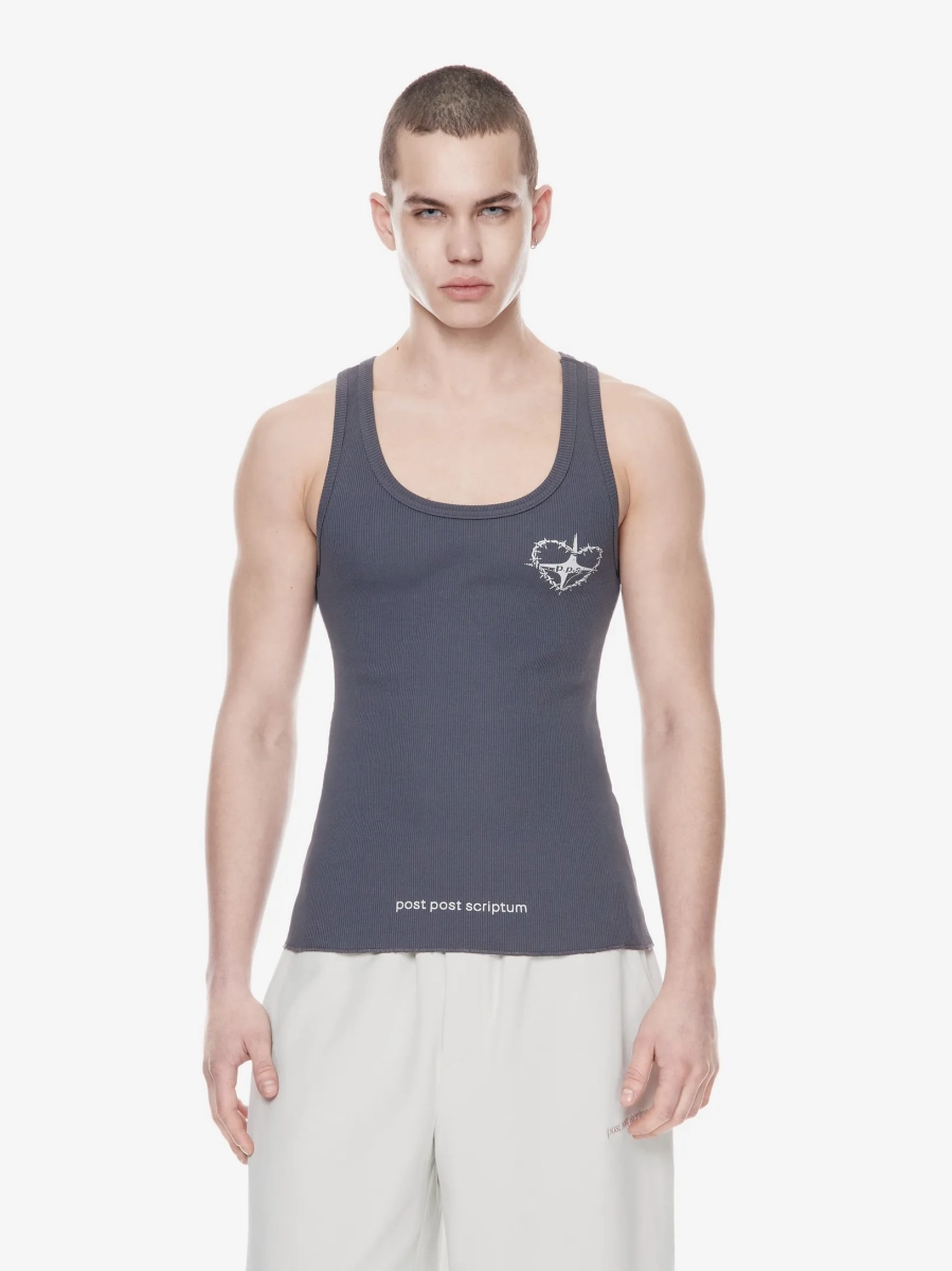 Хлопковая майка с принтом POST POST SCRIPTUM, цвет: потертый серый,  купить онлайн