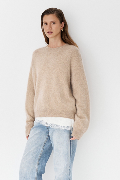 Свитер пушистый из 100% шерсти Ricoco, цвет: Серо-бежевый, 6099/2 купить онлайн