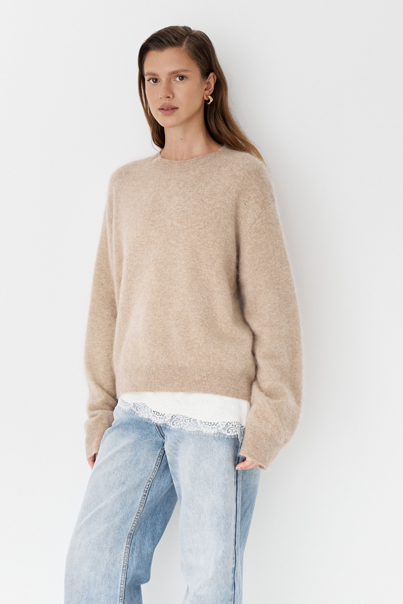 Свитер пушистый из 100% шерсти Ricoco, цвет: Серо-бежевый, 6099/2 купить онлайн