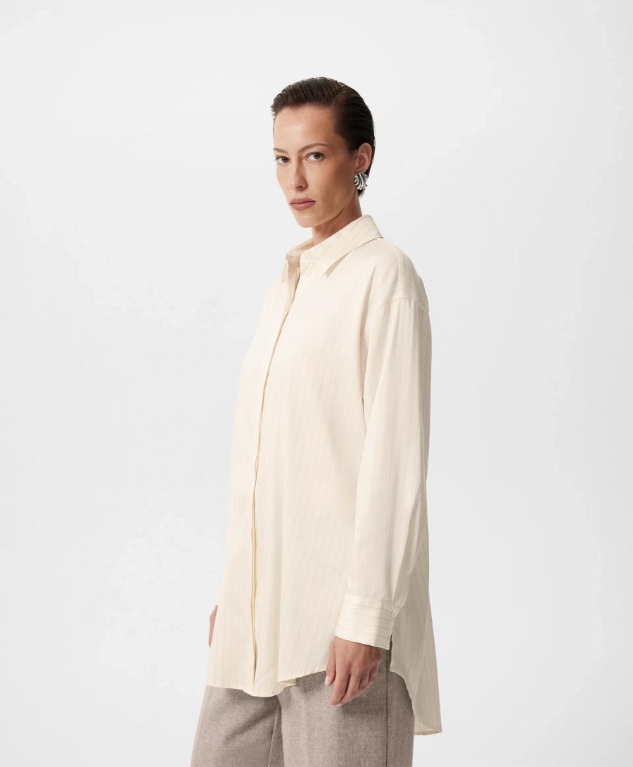 Блузка с матовым блеском в полоску GLVR, цвет: бежевый, 225G33GAC2204 купить онлайн