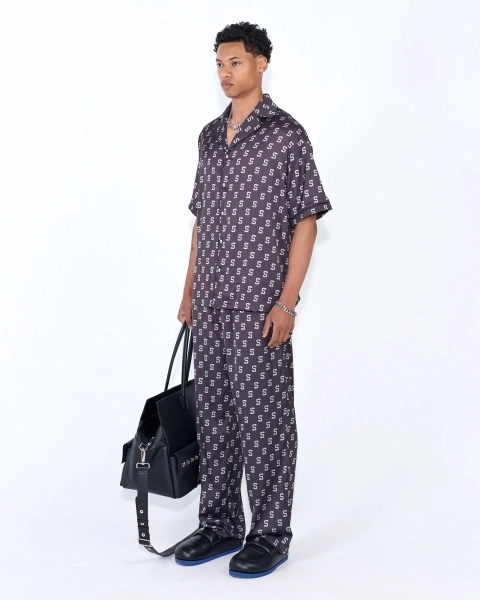 Брюки из сатина с монограммой ASIA ST 71, цвет: Черный, Ast71.pants-satin-black купить онлайн
