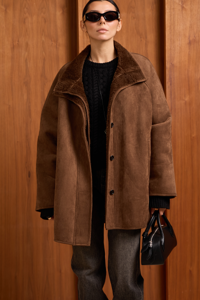 Дубленка с поясом MIA AIM, цвет: коричневый, MIA713 купить онлайн