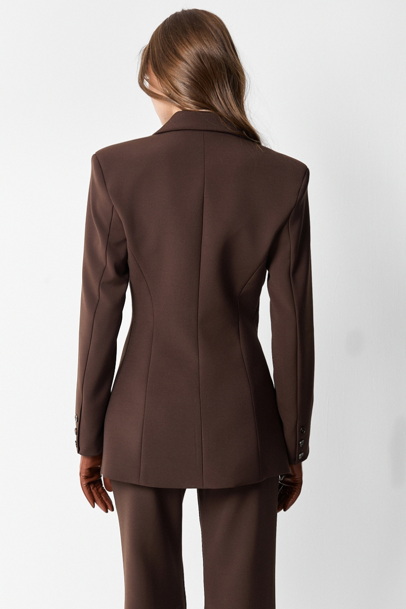Жакет приталенный с акцентной брошью Ricoco, цвет: горький шоколад, 6082/1 купить онлайн
