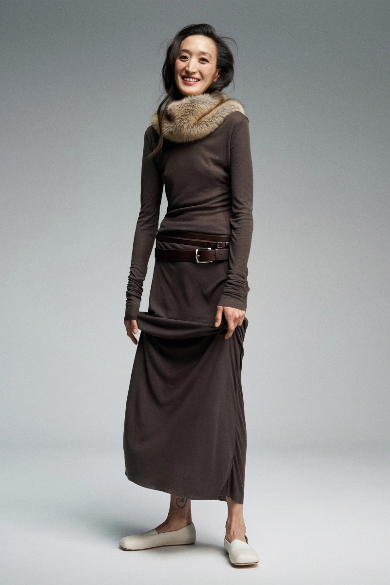 Платье-макси из тонкого трикотажа WALK OF SHAME, цвет: коричневый, D156/FW2526 купить онлайн