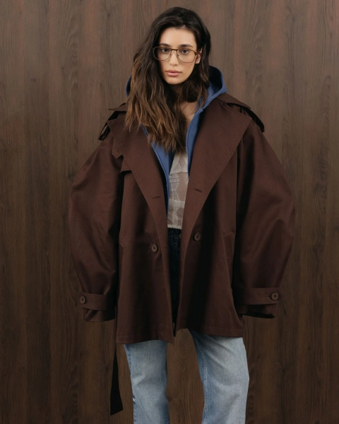 Короткий тренч YONSRU, цвет: коричневый,  купить онлайн