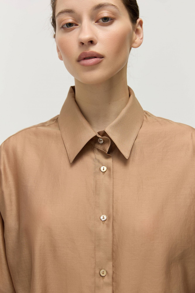 Рубашка объемная из шелка с хлопком AROUND, цвет: темно-бежевый, 211010_13SC01 купить онлайн