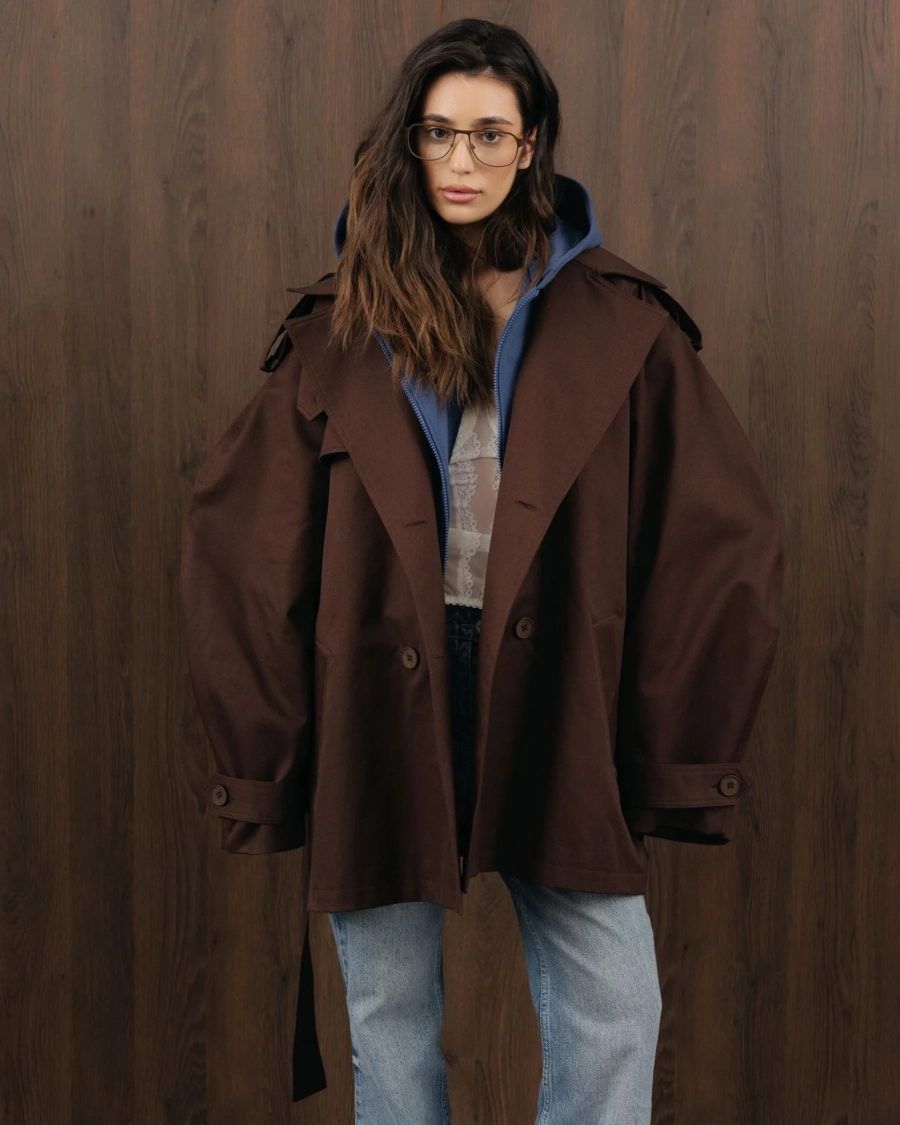 Короткий тренч YONSRU, цвет: коричневый,  купить онлайн