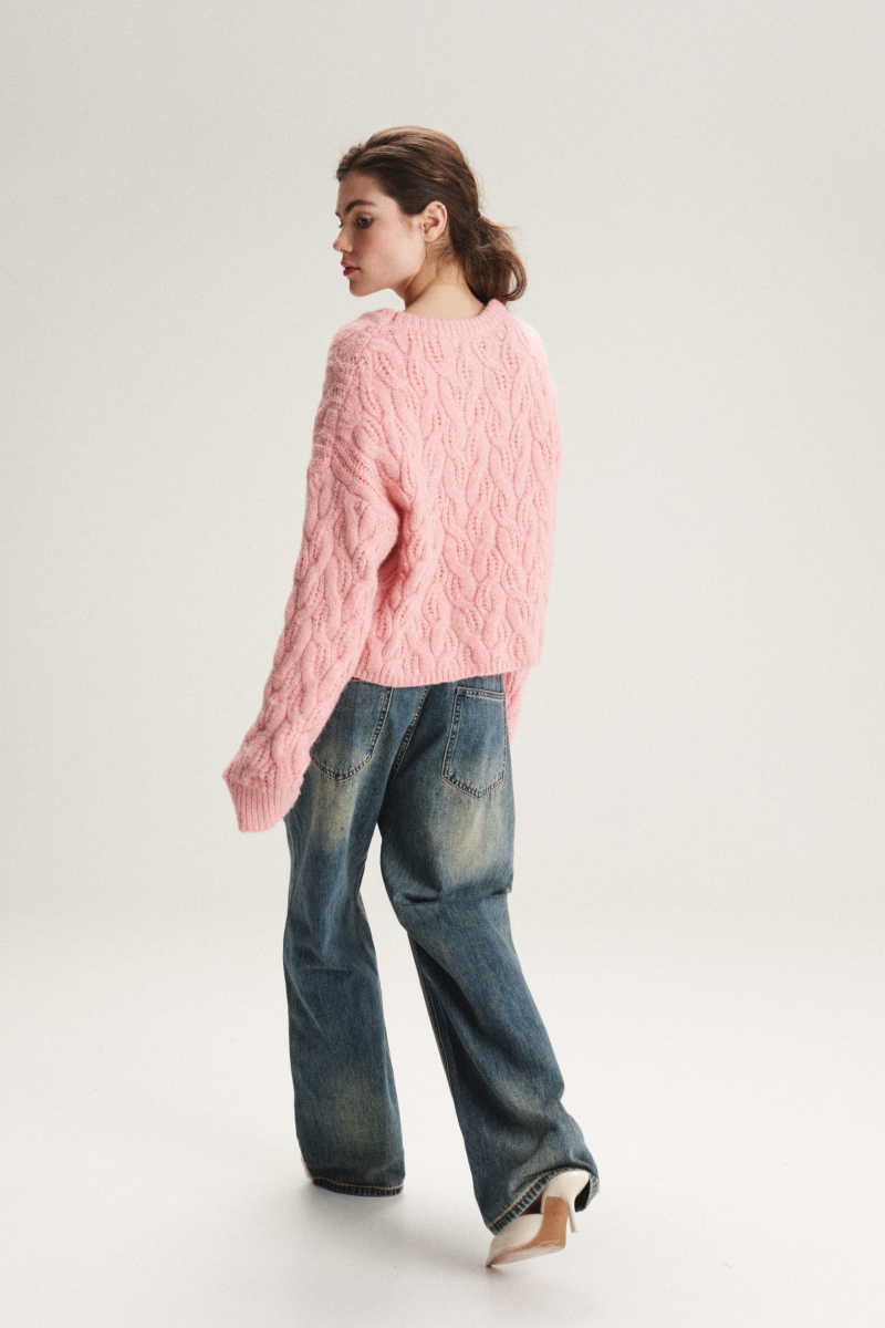 Джемпер прямой с косичками SAGAS, цвет: розовый, 3200211 купить онлайн
